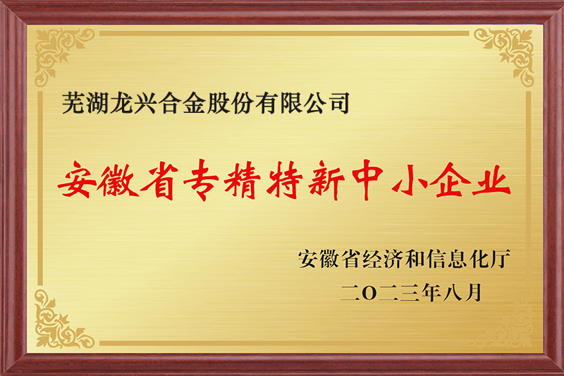 龙兴合金荣获安徽省“专精特新中小企业”称号！